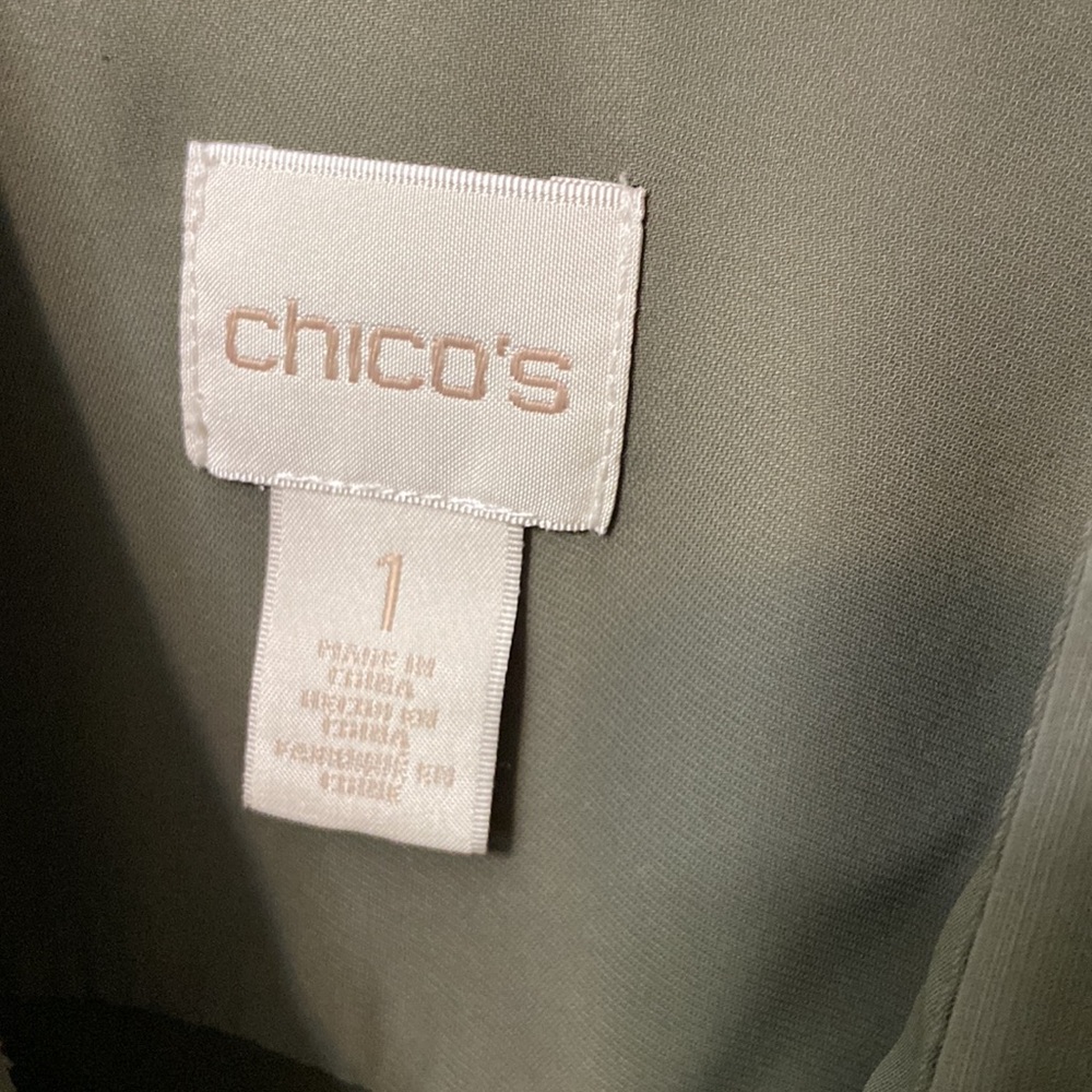 Chicos Womens Green Button Front Draw Waist Tunic Length Blouse - Size 1 (M) - Picture 3 of 10